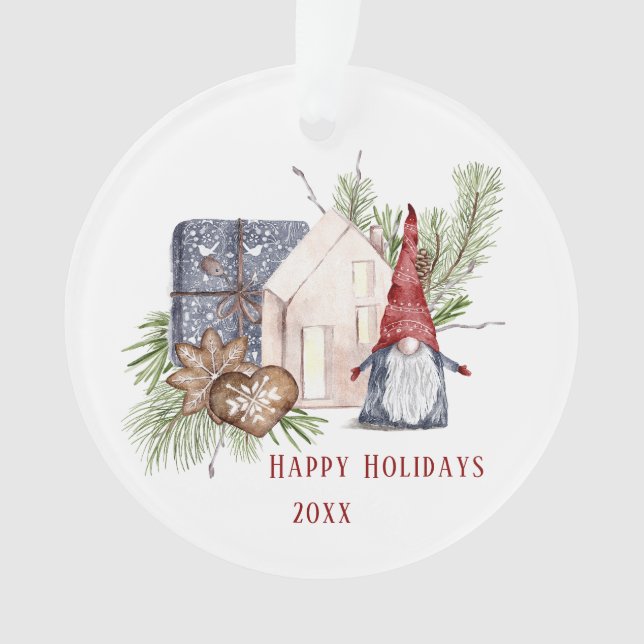 Hygge Christmas Cute Gnome Nordic Holidays Name Ornament (Front)