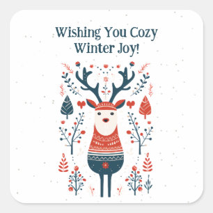 Hygge Christmas Deer Design- Scandinavian Inspired Square Sticker