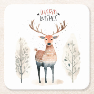Hygge Christmas Deer Square Paper Coaster