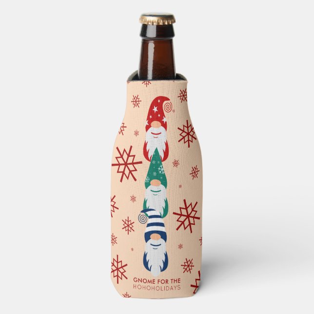 Hygge Christmas Gnome for the Holidays Snowflakes Bottle Cooler (Bottle Front)