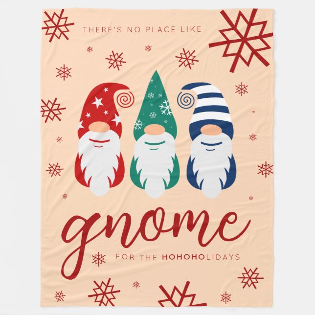 Hygge Christmas Gnome for the Holidays Snowflakes Fleece Blanket (Front)