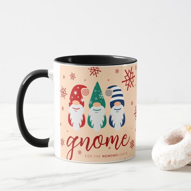 Hygge Christmas Gnome for the Holidays Snowflakes Mug (With Donut)