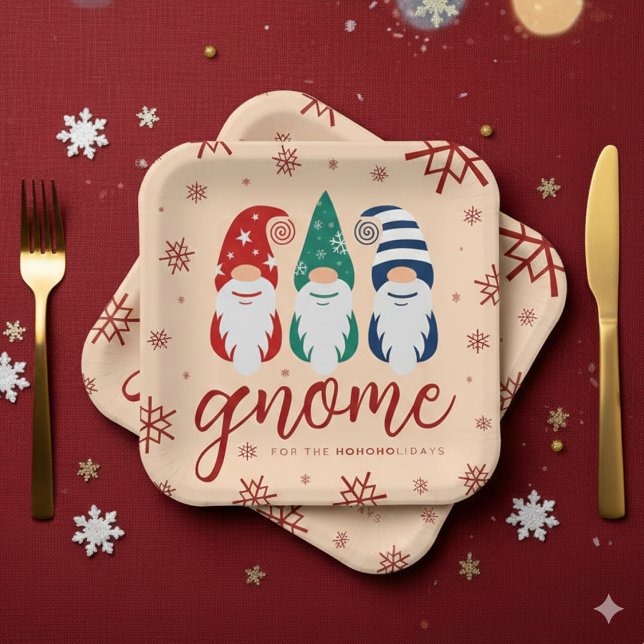 Hygge Christmas Gnome for the Holidays Snowflakes Paper Plate (Gnome for the Holidays Paper Plates Cover Photo)