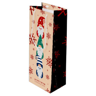 Hygge Christmas Gnome for the Holidays Snowflakes Wine Gift Bag