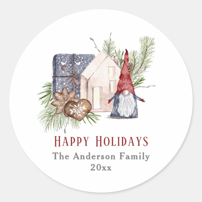Hygge Christmas Gnome Nordic Holidays Classic Round Sticker (Front)