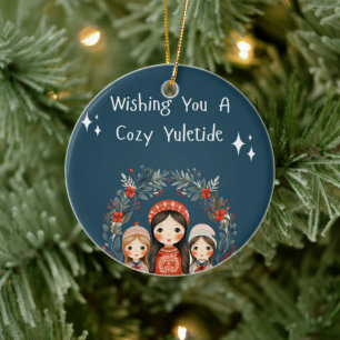 Hygge Christmas Mother and Daughters Wreath Ceramic Tree Decoration