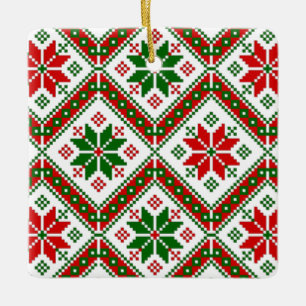 hygge cottagecore christmas poinsettia ceramic ornament