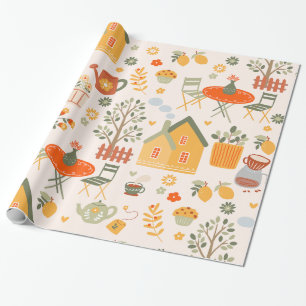 hygge cottagecore garden cottage house wrapping paper