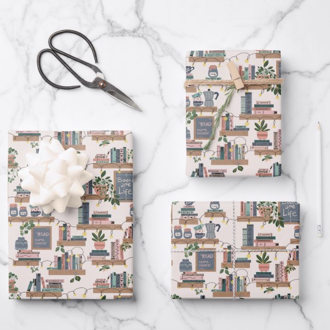 Hygge Cozy Book Corner Wrapping Paper Sheet (Front)