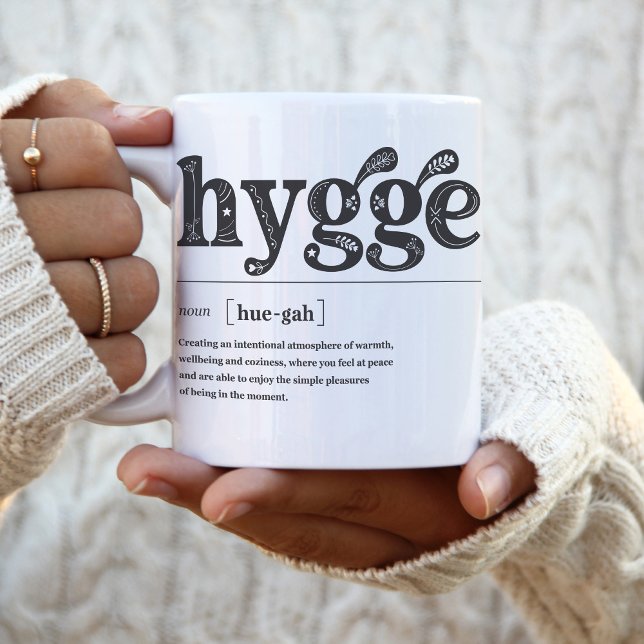 Hygge Definition Danish Quote Cosy Season 11 oz Coffee Mug (Trendy Danish Hygge Definition noun quote coffee mug, inspirational cozy well-being winter gift)