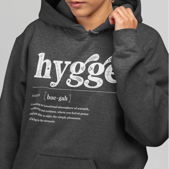 Hygge Definition Danish Quote Nordic Cosy Season Hoodie (Hygge noun definition, Danish meaning quote, cozy dark gray hoodie, winter sweater weather season)