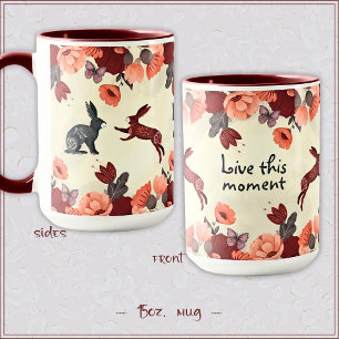 Hygge Floral Scandinavian Folk Art Bunny Rabbit   Mug
