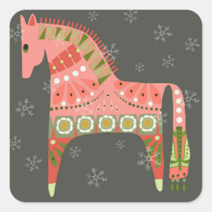 Hygge Holiday Horse Rounded Square Stickers