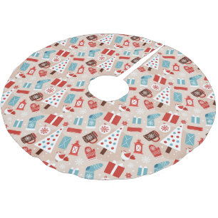 Hygge Holiday Pattern in Red and Blue Brushed Polyester Tree Skirt