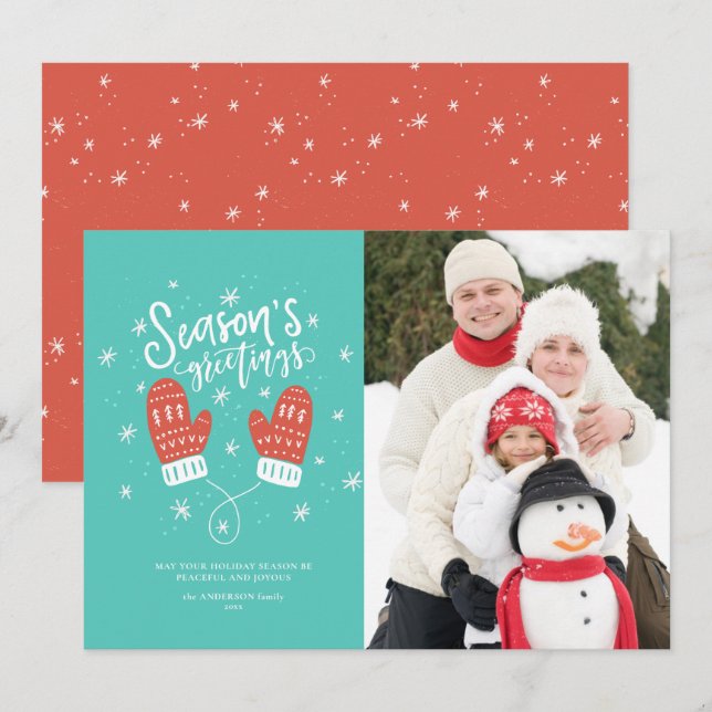 Hygge Mittens Christmas Holiday Flat Card (Front/Back)