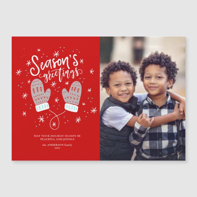 Hygge Mittens Christmas Holiday Magnetic Card (Front)