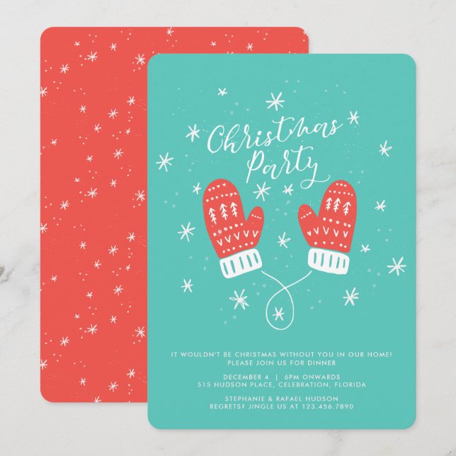 Hygge Mittens Christmas Holiday Party Invitation (Front/Back)