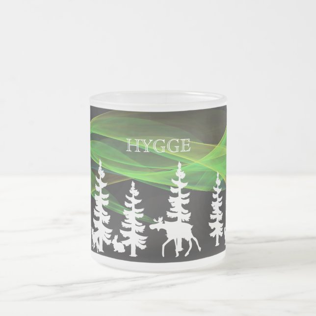 Hygge nordic woods in white with northern lights frosted glass coffee mug (Center)