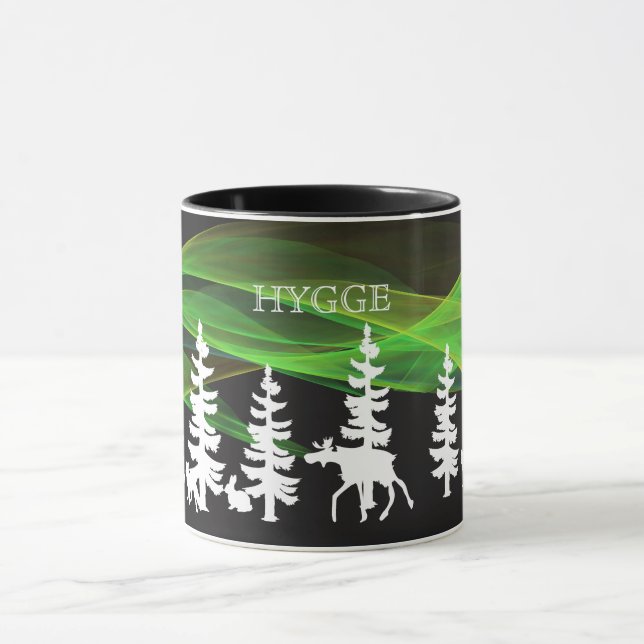 Hygge nordic woods in white with northern lights mug (Center)