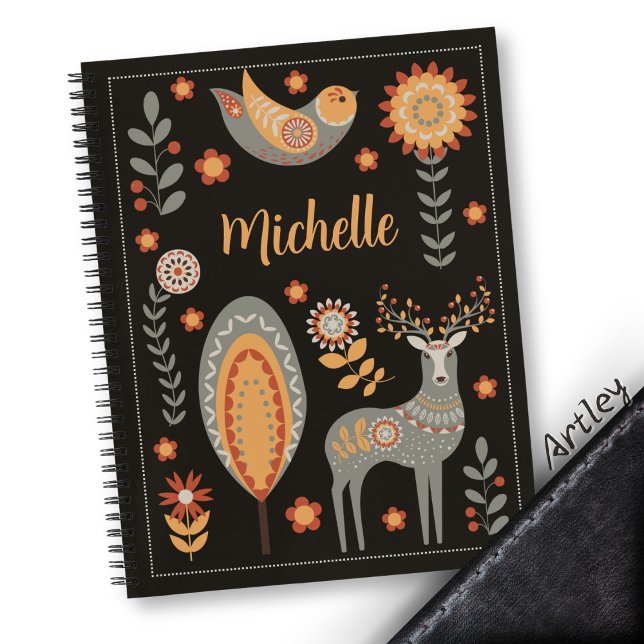Hygge Scandinavian Folk Art Custom Name Personal  Notebook (Creator Uploaded)