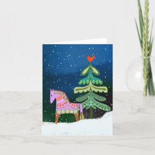 Hygge Winter Horse and Tree BLANK Greeting Card
