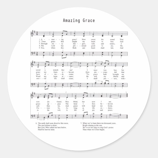 Hymn - Amazing Grace Classic Round Sticker (Front)