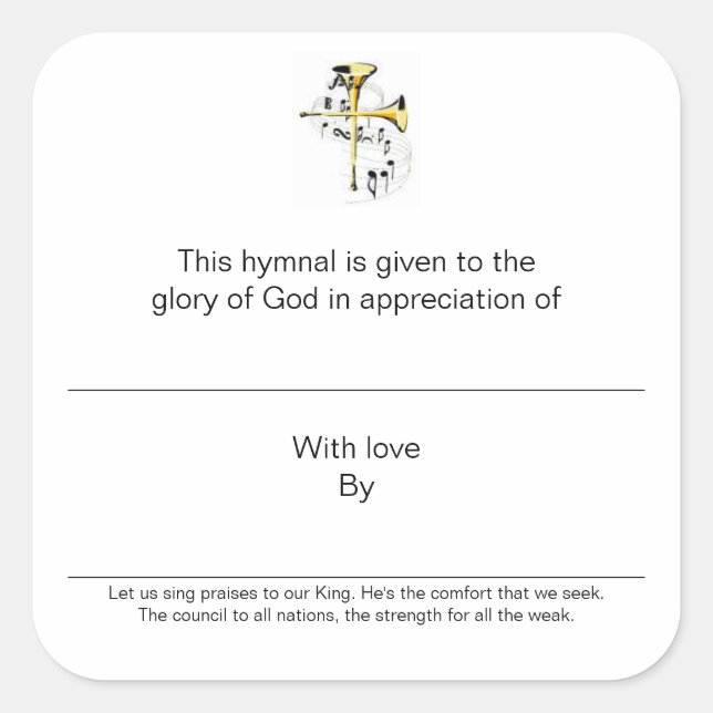 Hymnal Plates In Appreciation of Square Sticker (Front)