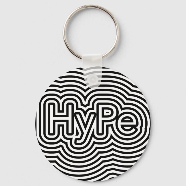 Hype optical illusion op art minimal white lines key ring (Front)