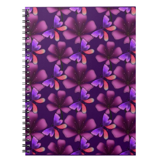 Hyper-Bloom Purple Butterfly: Dark  Floral  Notebook (Front)