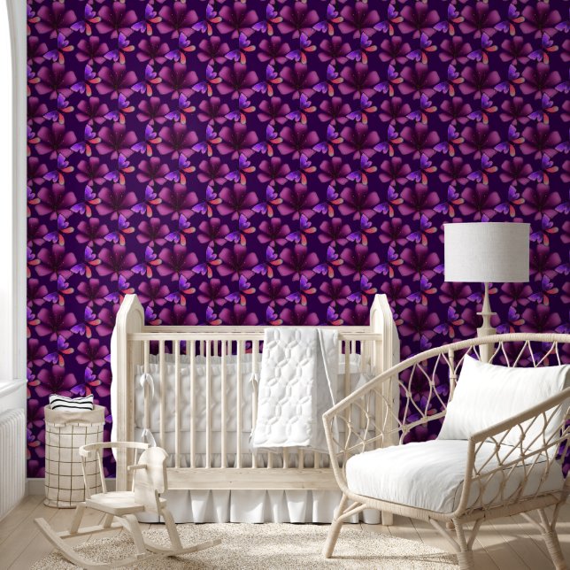 Hyper-Bloom Purple Butterfly: Dark Maximalist Flor Wallpaper (Kids)