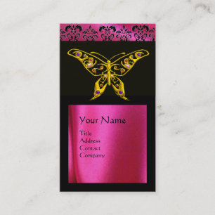 HYPER BUTTERFLY BLACK PINK FUCHSIA SILK DAMASK BUSINESS CARD