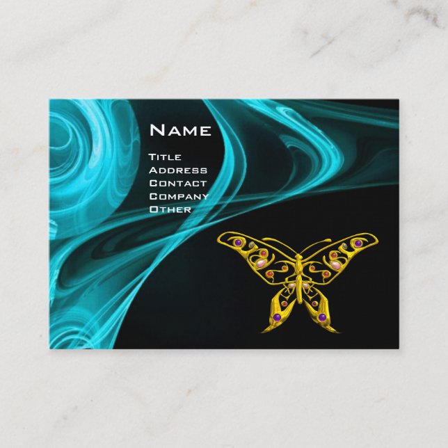 HYPER BUTTERFLY- bright  black yellow blue Business Card (Front)