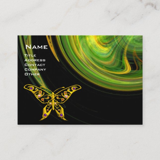 HYPER BUTTERFLY- bright orange green black yellow Business Card (Front)