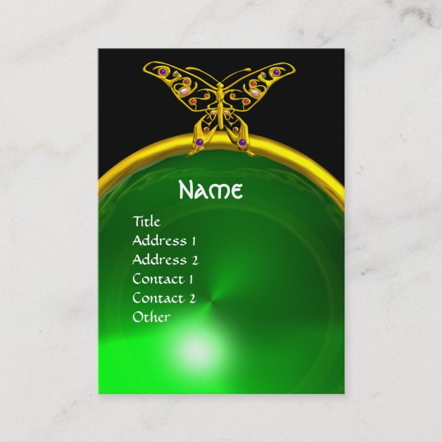HYPER BUTTERFLY  EMERALD MONOGRAM green yellow Business Card (Front)
