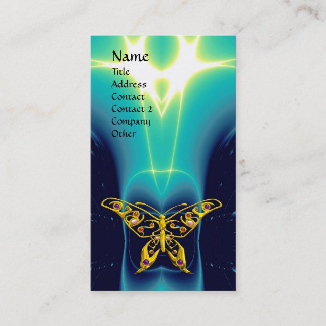 HYPER BUTTERFLY / LIGHT WAVES, Aqua Blue,Turquase Business Card (Front)