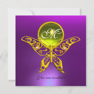 HYPER BUTTERFLY MONOGRAM,purple, yellow topaz Invitation