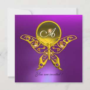 HYPER BUTTERFLY MONOGRAM,yellow topaz ,purple Invitation