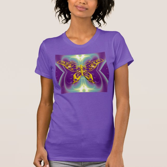 HYPER BUTTERFLY ,Purple Green Fractal Waves T-Shirt (Front)