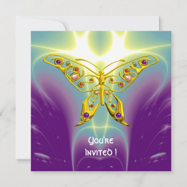 HYPER BUTTERFLY purple green violet champagne Invitation (Front)
