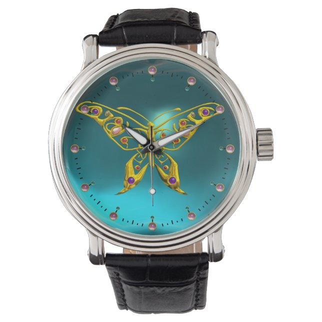 HYPER BUTTERFLY ,Teal Turquoise Blue Watch (Front)