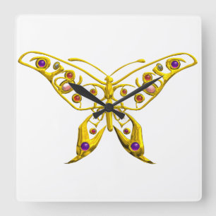 HYPER BUTTERFLY,yellow Square Wall Clock
