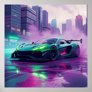 Hyper Car in Neon and Smoke Wall Art Poster