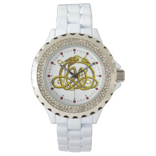 HYPER DRAGON,GOLD CELTIC KNOTS AND GEMSTONES White Watch