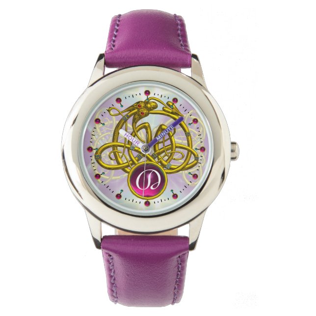 HYPER DRAGON / GOLD CELTIC KNOTS GEMSTONE MONOGRAM WATCH (Front)
