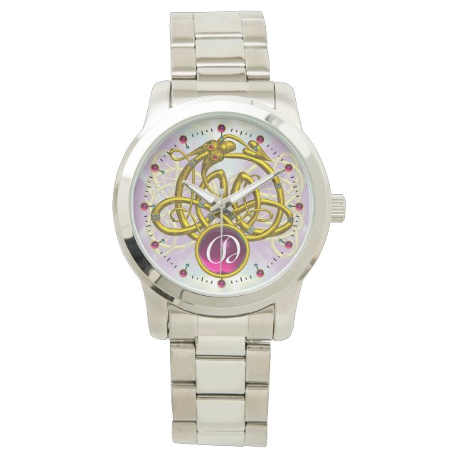 HYPER DRAGON / GOLD CELTIC KNOTS GEMSTONE MONOGRAM WATCH (Front)