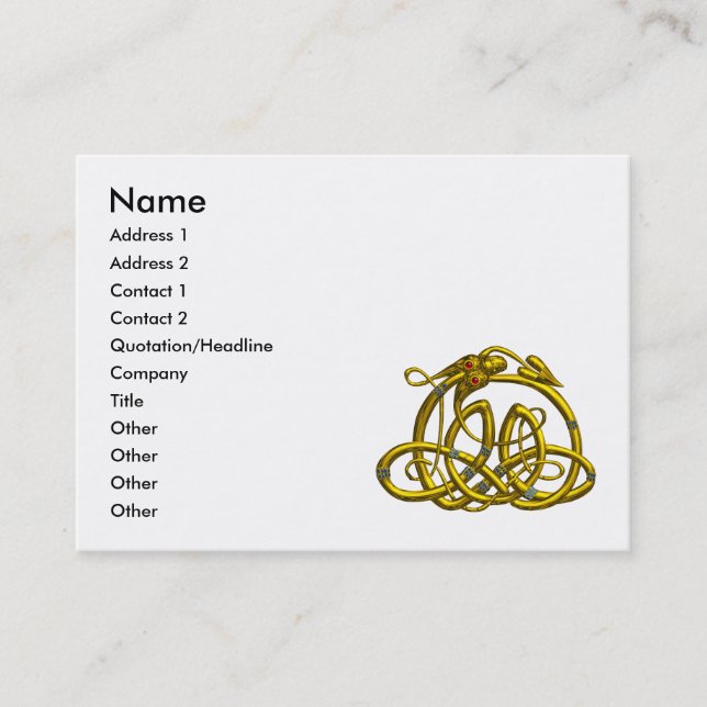 HYPER DRAGON,GOLD CELTIC KNOTS,GEMSTONES Fantasy Business Card (Front)