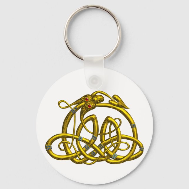 HYPER DRAGON Gold Celtic knots In White Keychain (Front)