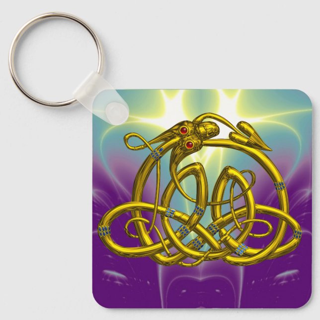 HYPER DRAGON Gold Celtic Knots with Gemstones Key Ring (Front)