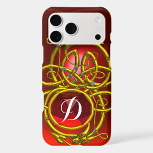 HYPER DRAGONS,GOLD CELTIC KNOTS Red Ruby Monogram