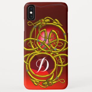 HYPER DRAGONS,GOLD CELTIC KNOTS Red Ruby Monogram iPhone XS Max Case